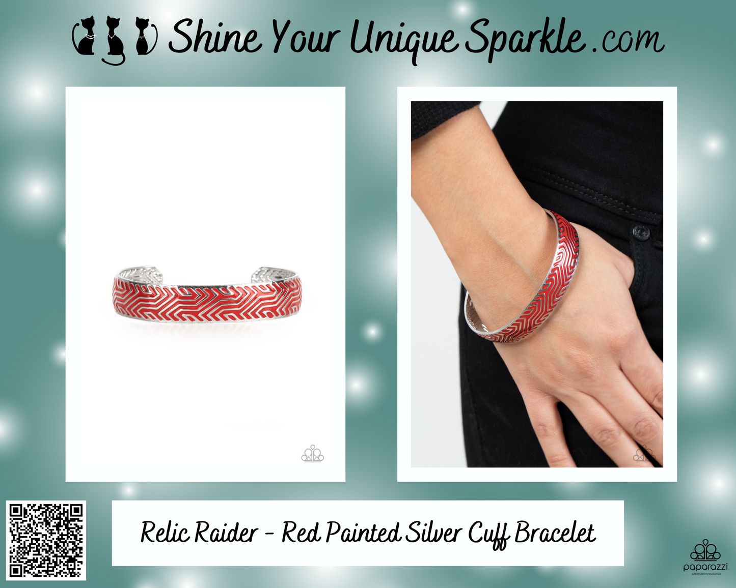 Relic Raider - Red Painted Silver Cuff Bracelet