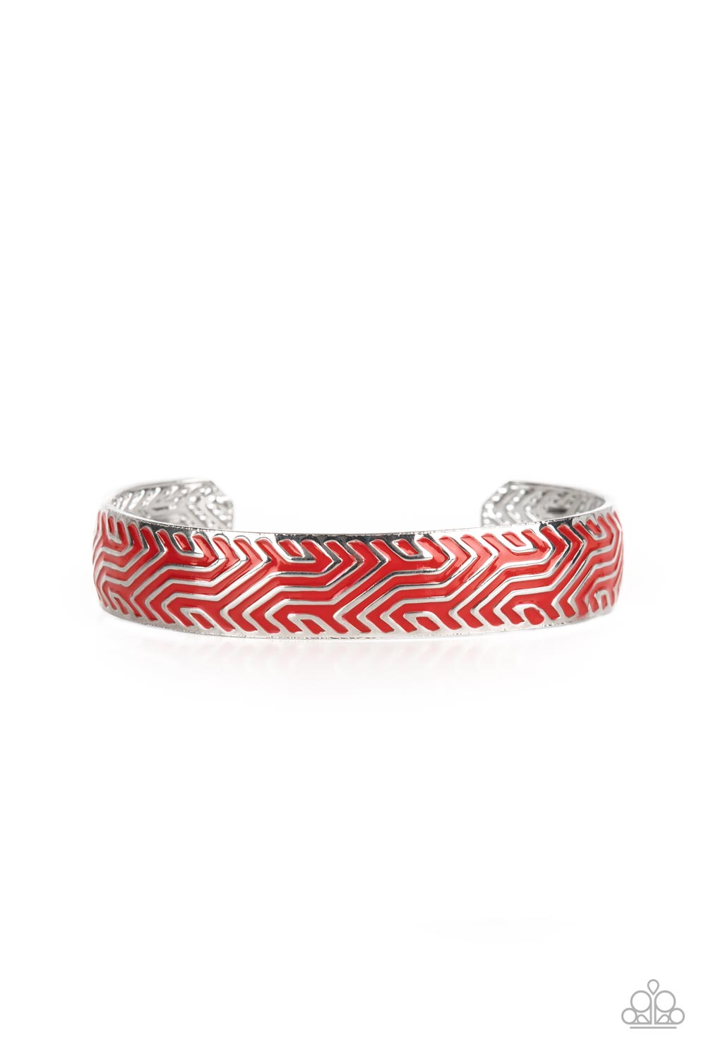 Relic Raider - Red Painted Silver Cuff Bracelet