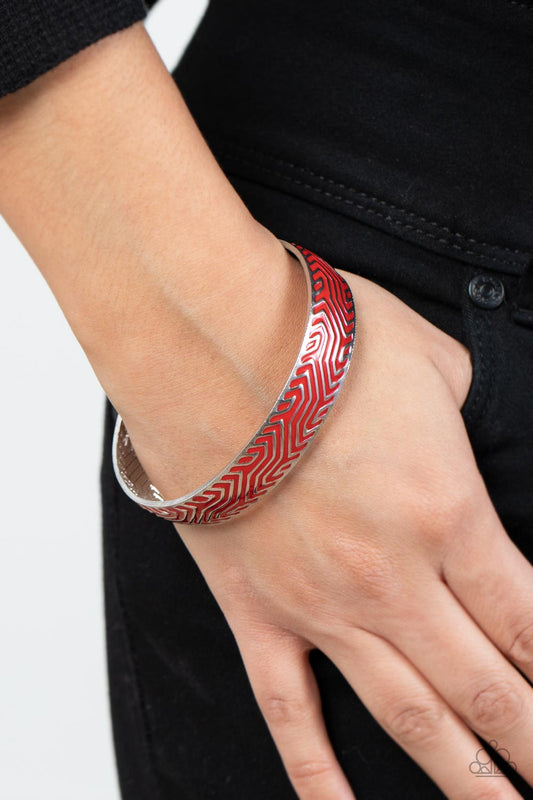 Relic Raider - Red Painted Silver Cuff Bracelet