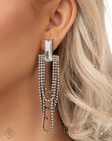 Resounding Radiance - Black Gunmetal White Gem Post Earrings - Fashion Fix