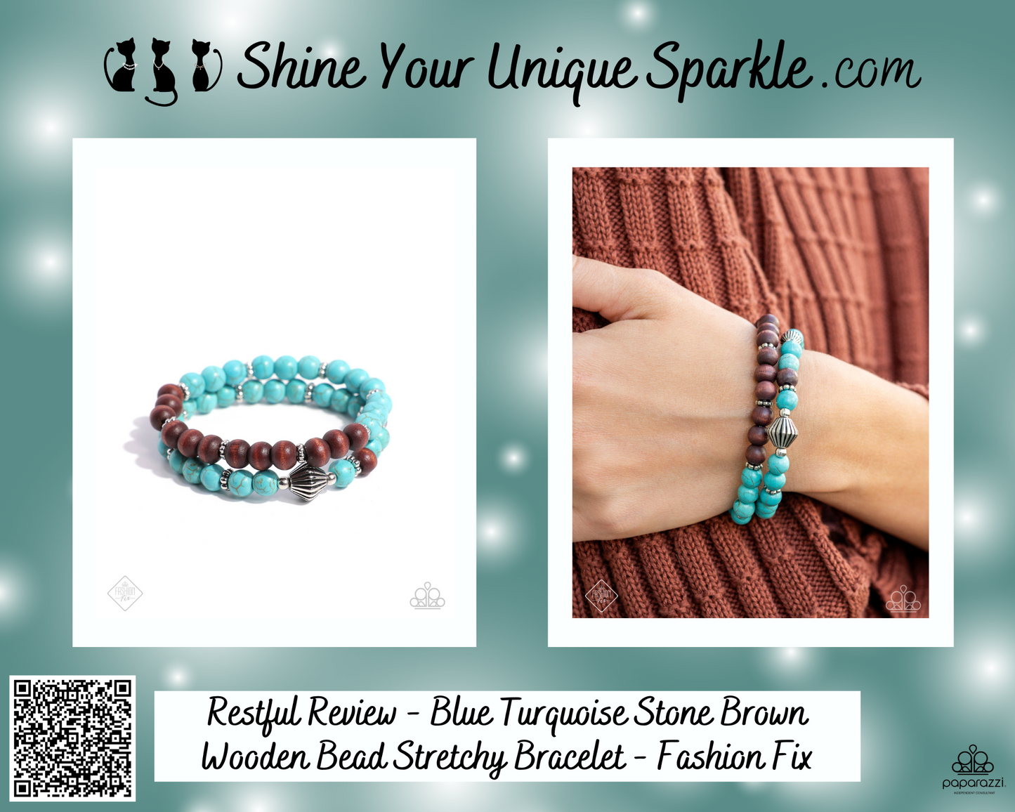 Restful Review - Blue Turquoise Stone Brown Wooden Bead Stretchy Bracelet Set - Fashion Fix