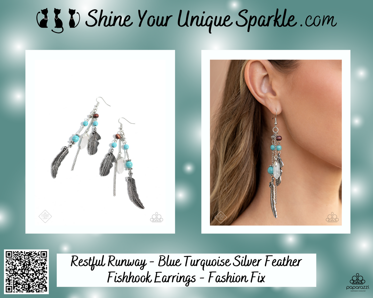 Restful Runway - Blue Turquoise Silver Feather Fishhook Earrings - Fashion Fix