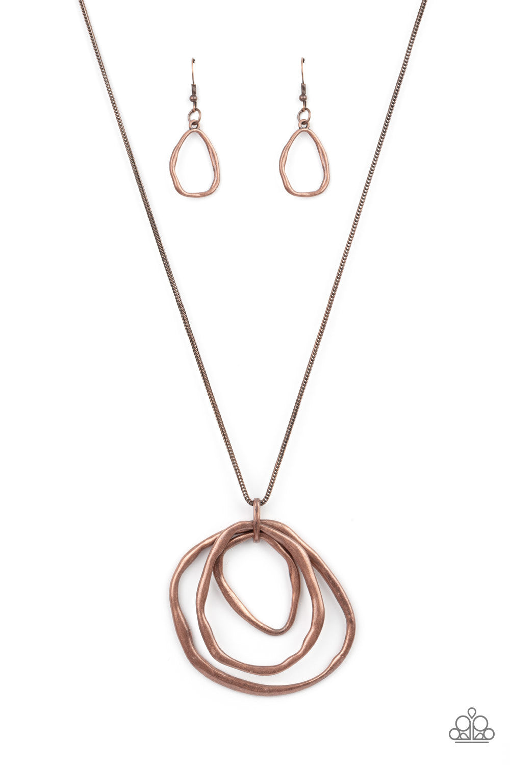 Revamped Relic - Copper Warped Circle Pendant Long Necklace