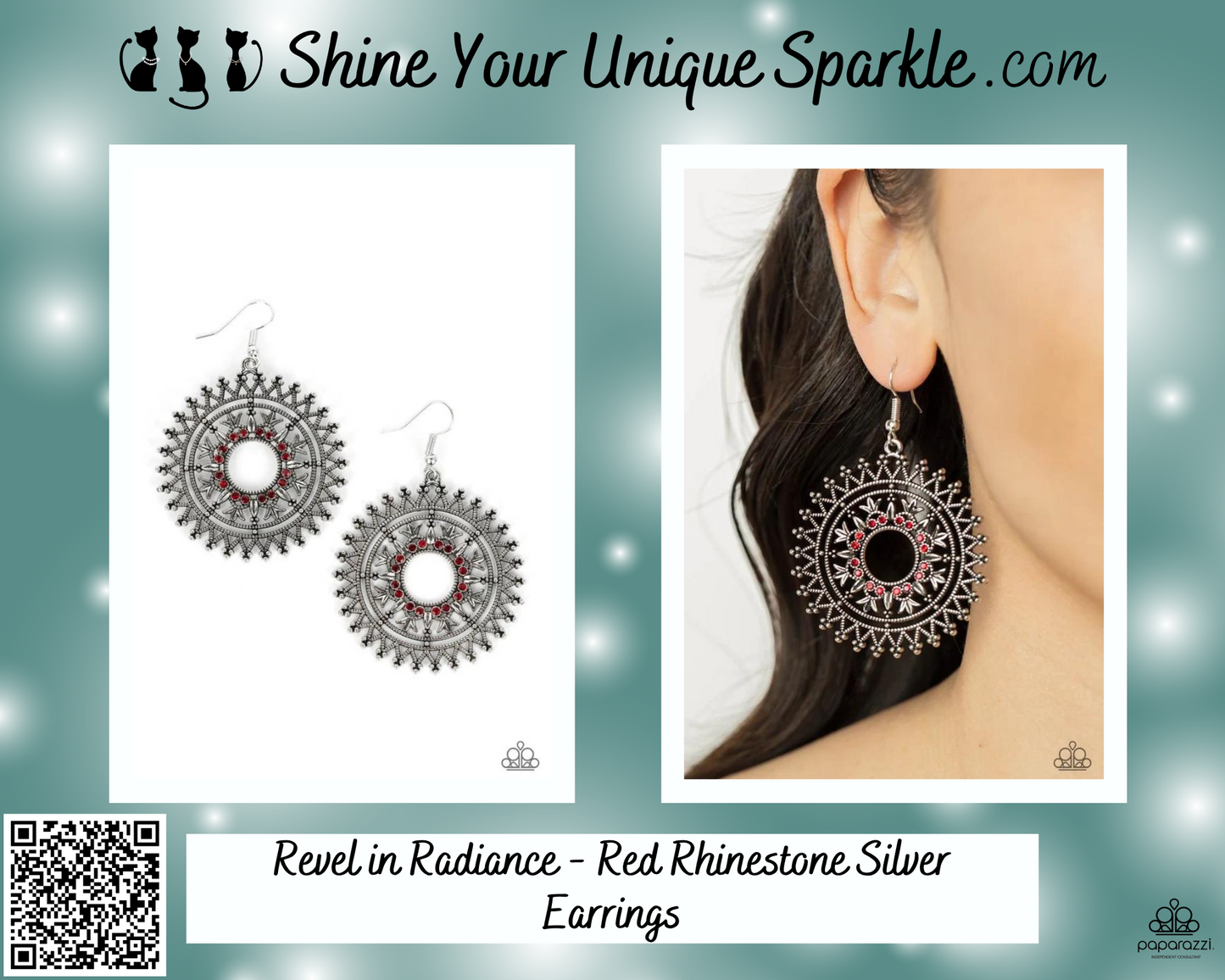 Revel in Radiance - Red Rhinestone Silver Earrings