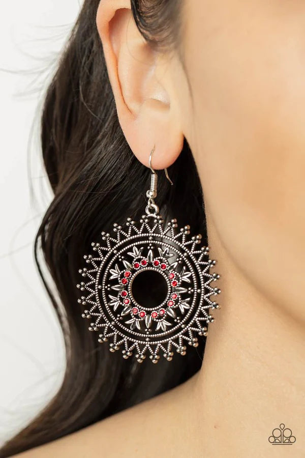 Revel in Radiance - Red Rhinestone Silver Earrings