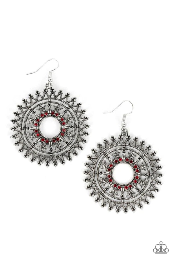 Revel in Radiance - Red Rhinestone Silver Earrings