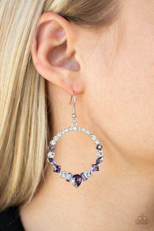 Revolutionary Refinement - Purple Rhinestone Silver Fishhook Earrings