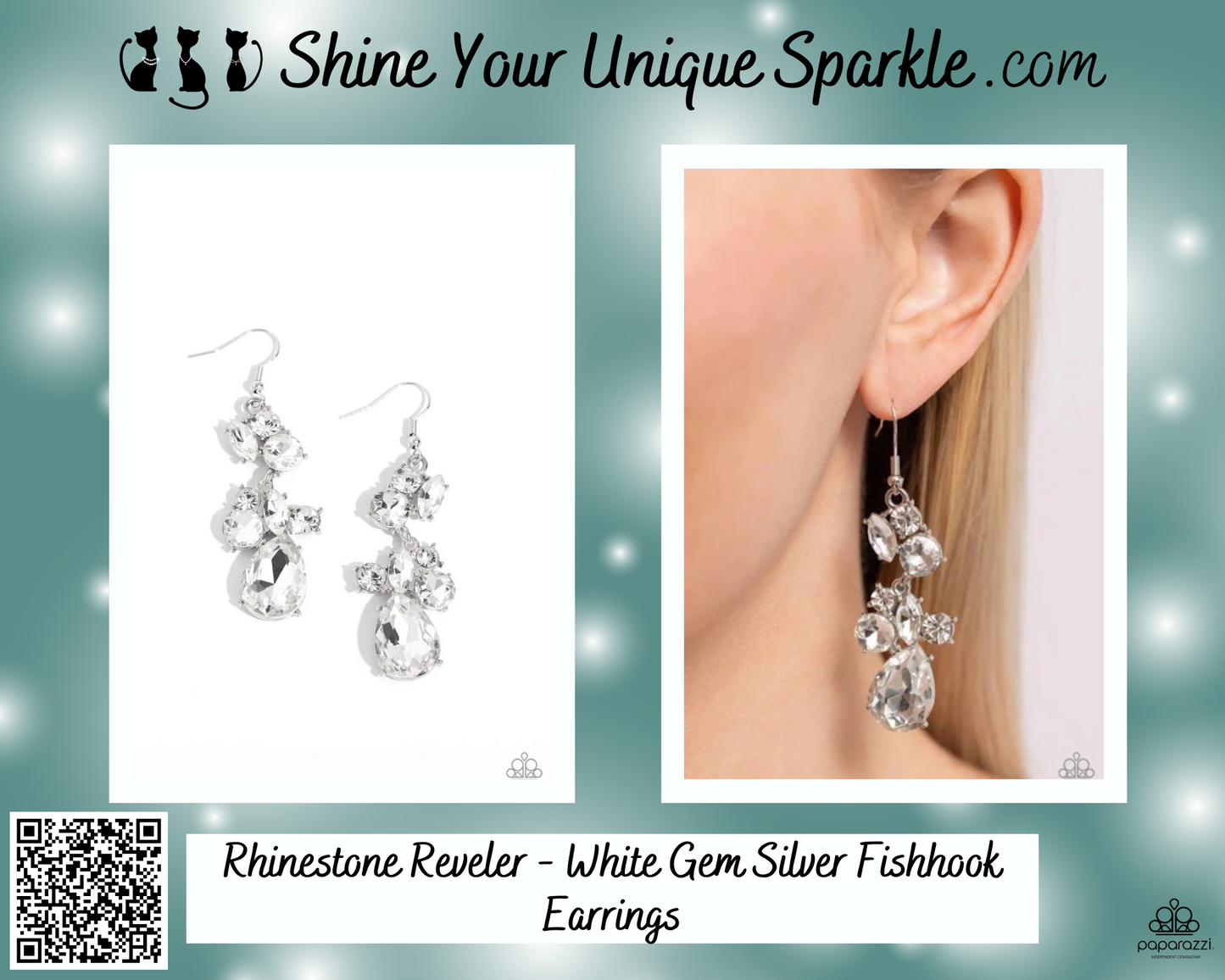 Rhinestone Reveler - White Gem Silver Fishhook Earrings