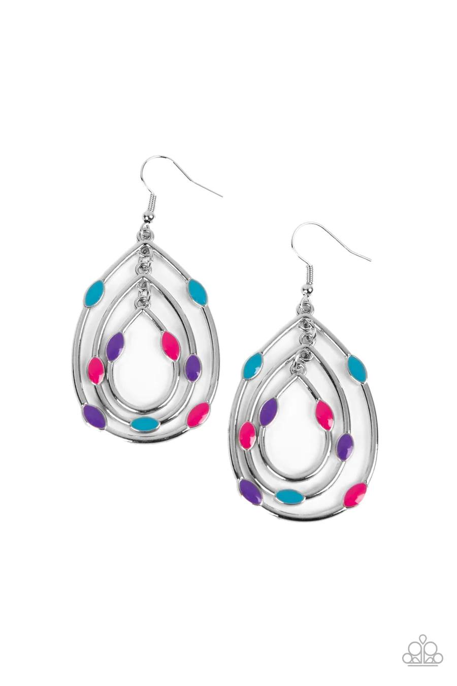 Rippling Rapport - Multi Blue Pink Purple Silver Teardrop Fishhook Earrings