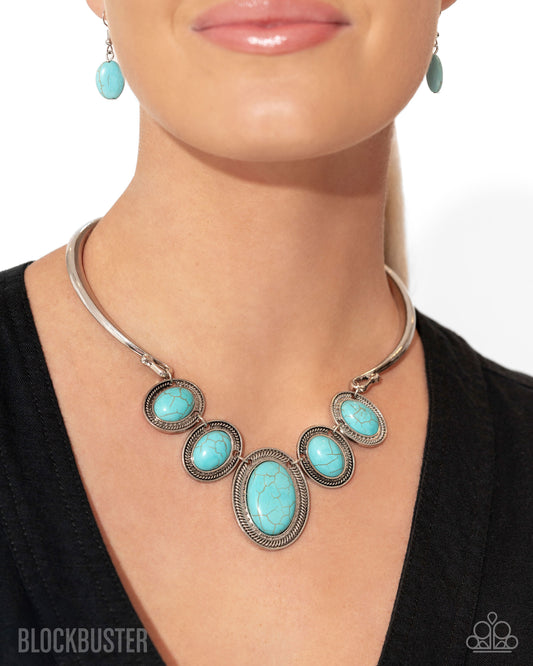 River Ride - Blue Turquoise Crackle Stone Silver Bar Necklace - Blockbuster