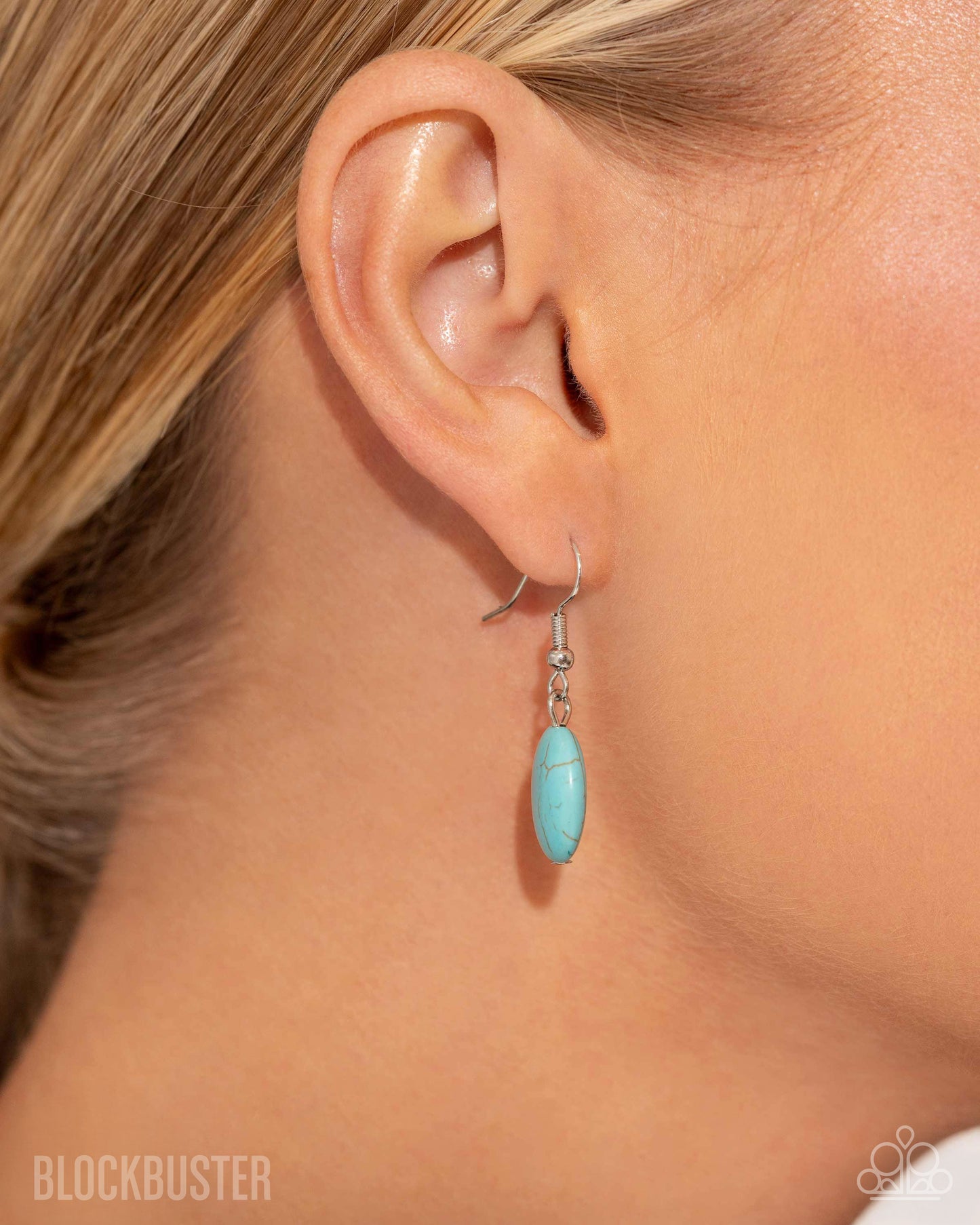 River Ride - Blue Turquoise Crackle Stone Silver Bar Necklace - Blockbuster