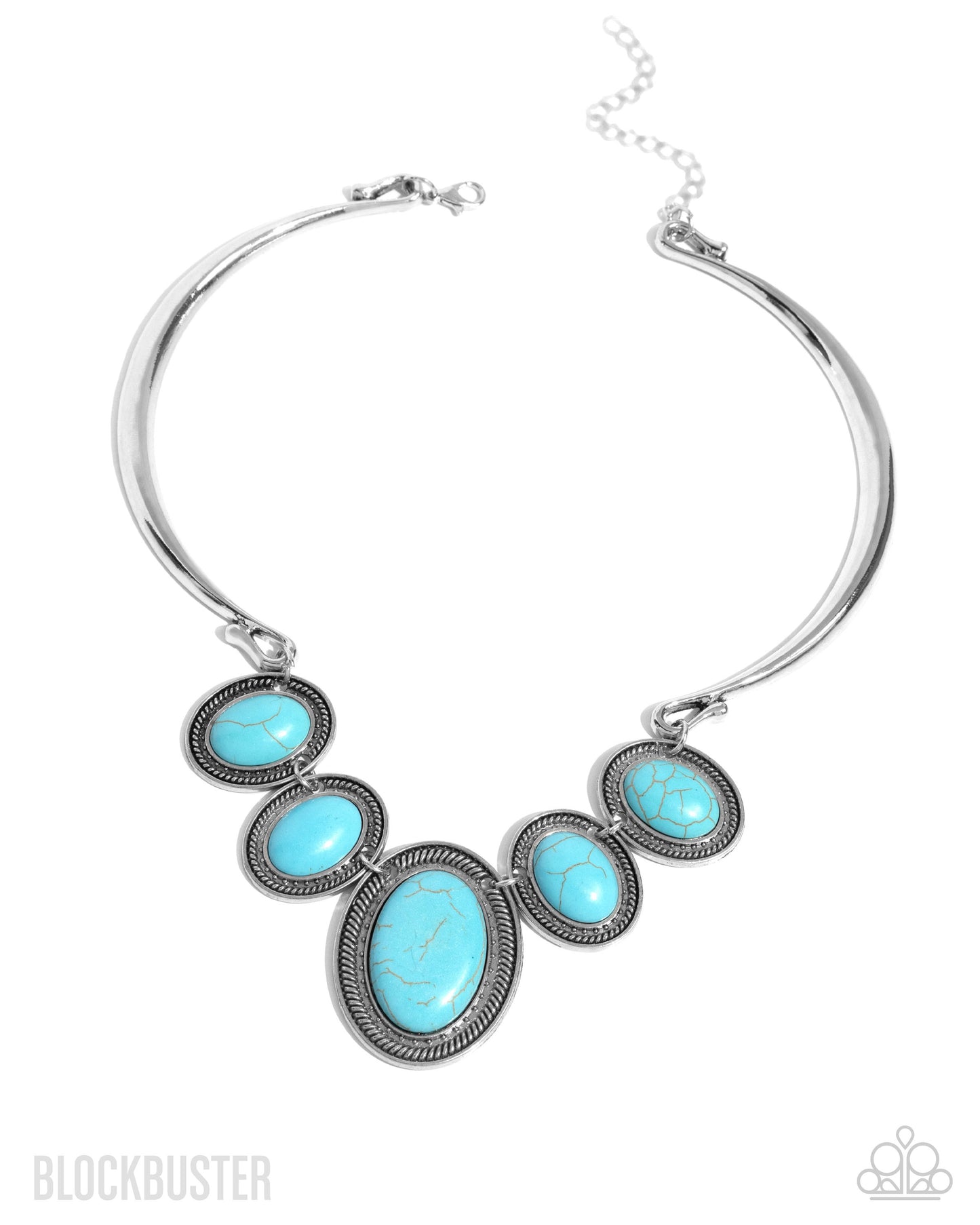 River Ride - Blue Turquoise Crackle Stone Silver Bar Necklace - Blockbuster