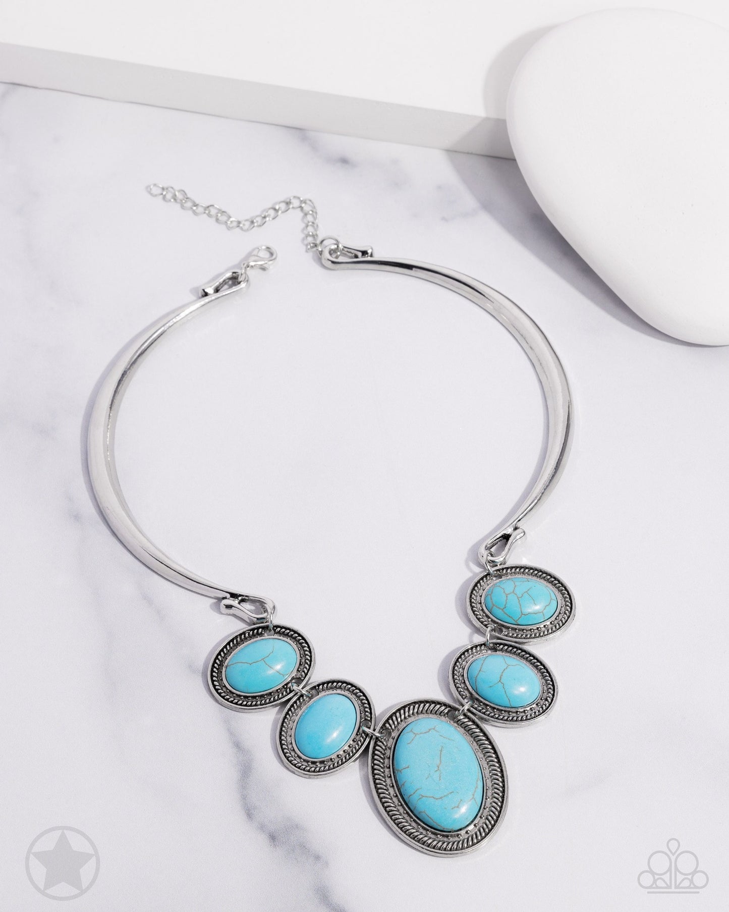 River Ride - Blue Turquoise Crackle Stone Silver Bar Necklace - Blockbuster