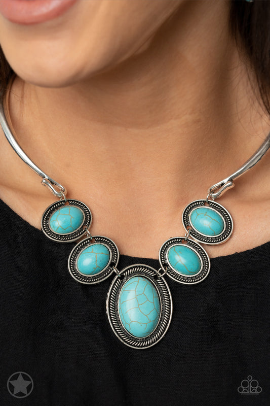 River Ride - Blue Turquoise Crackle Stone Silver Bar Necklace - Blockbuster