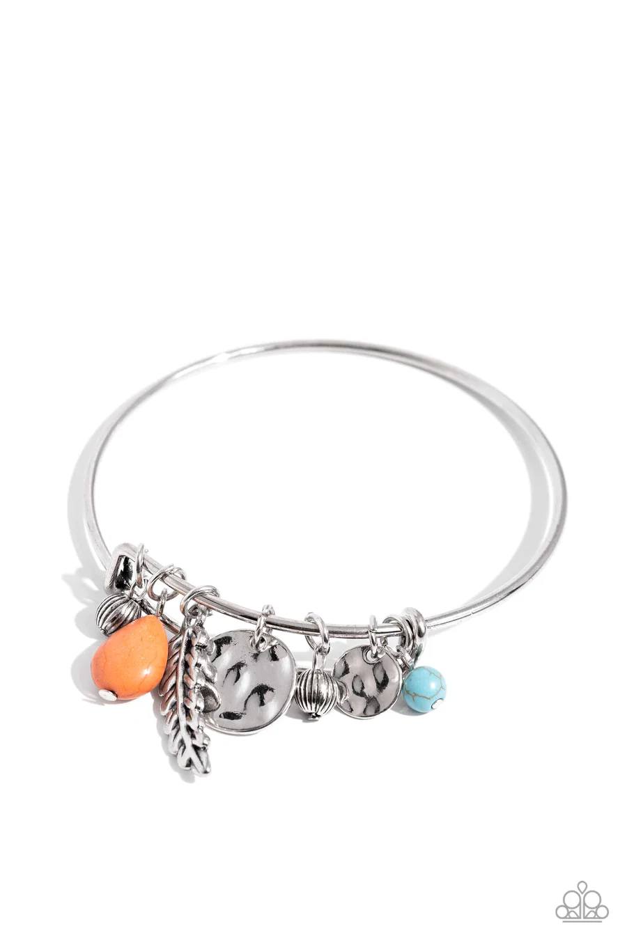 Root and RANCH - Multi Orange and Blue Feather Charm Bangle Bracelet