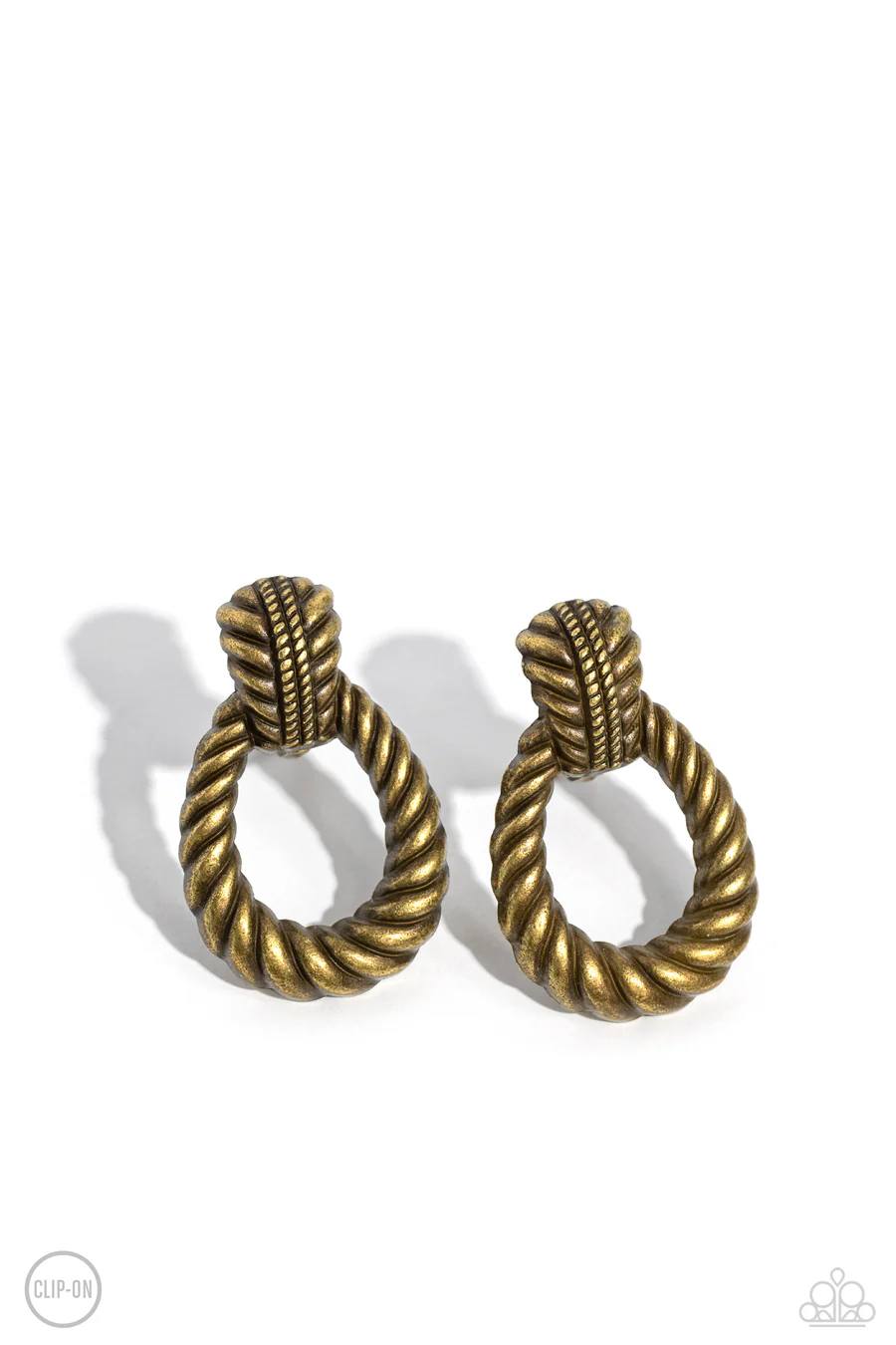 Roping Rodeo - Brass Rope Clip-On Earrings