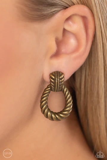 Roping Rodeo - Brass Rope Clip-On Earrings