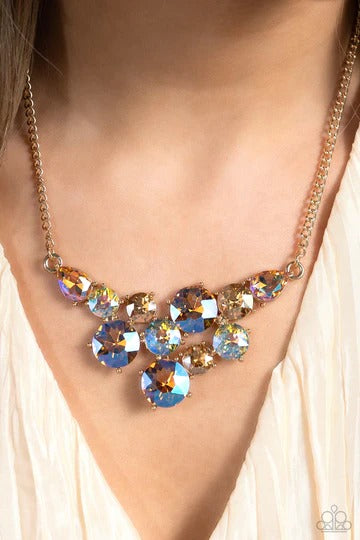 Round Royalty - Gold Iridescent Gem Short Necklace