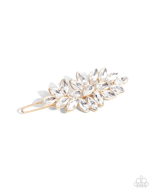 Royal Roulette - Gold with White Rhinestone Hair Clip