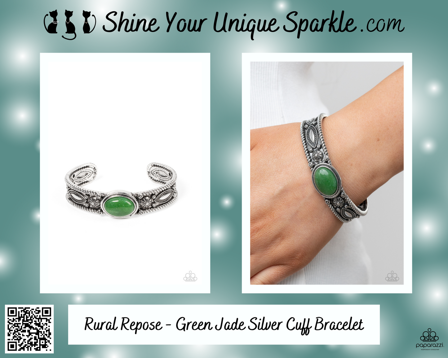 Rural Repose - Green Jade Silver Cuff Bracelet