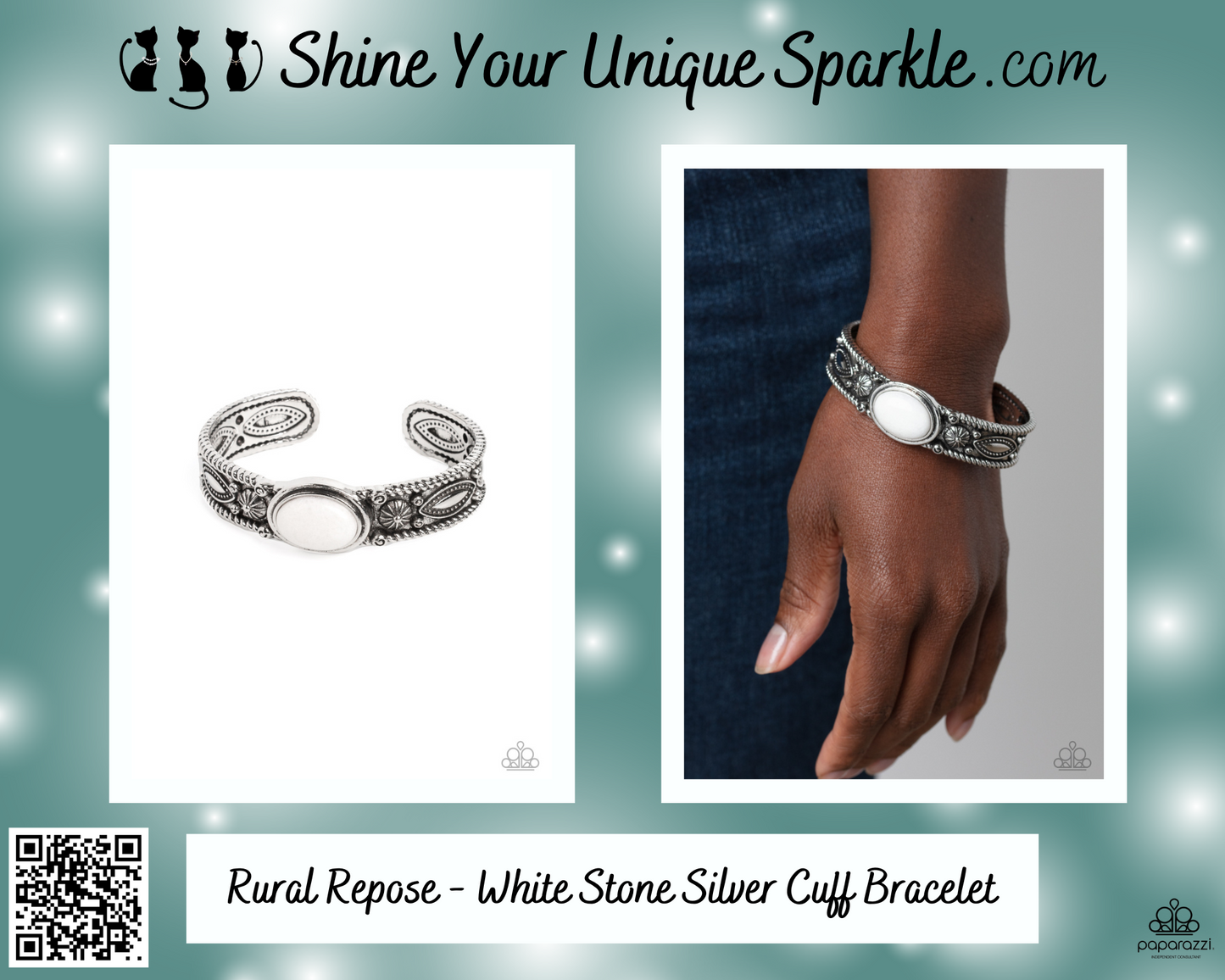 Rural Repose - White Stone Silver Cuff Bracelet