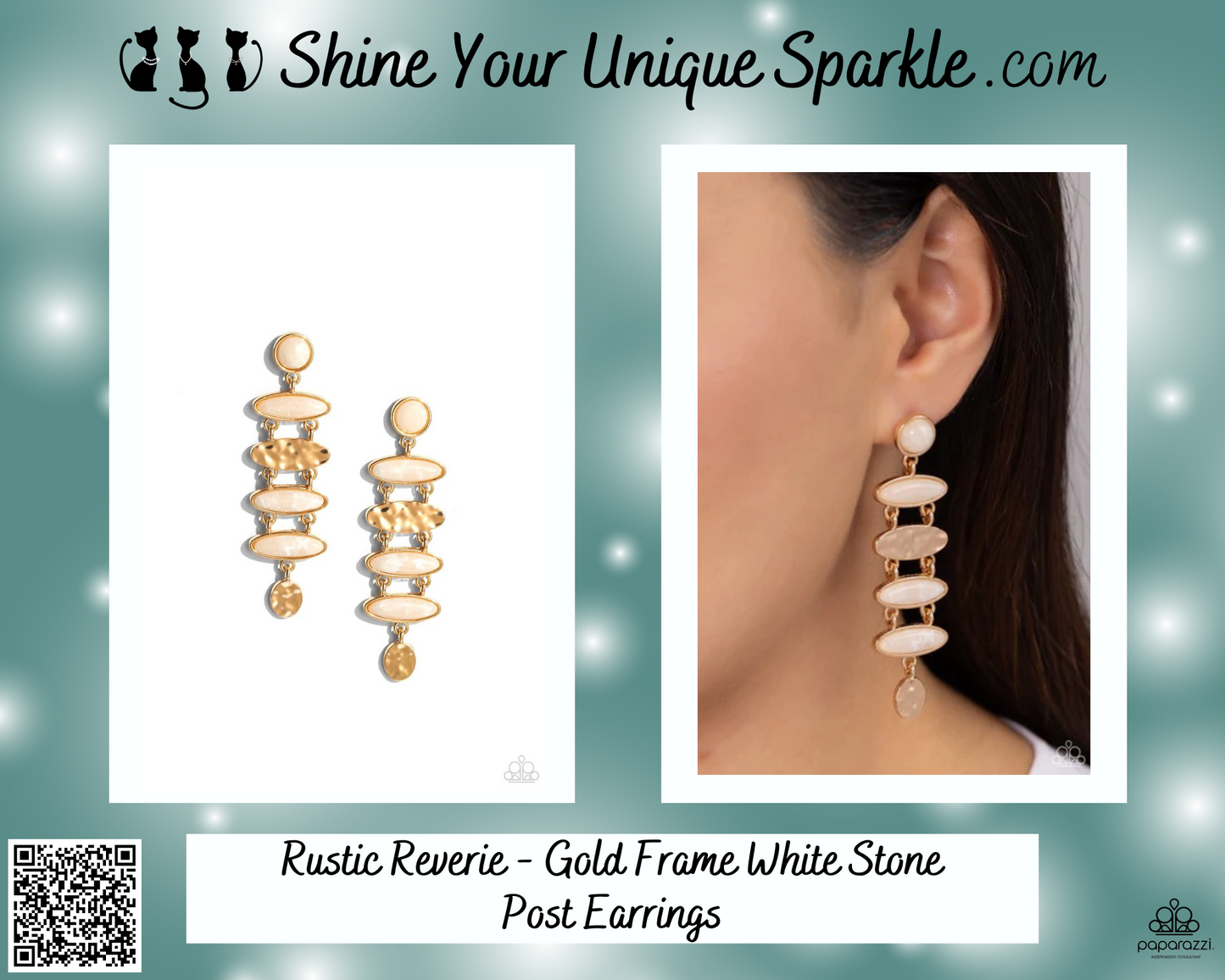 Rustic Reverie - Gold Frame White Stone Post Earrings