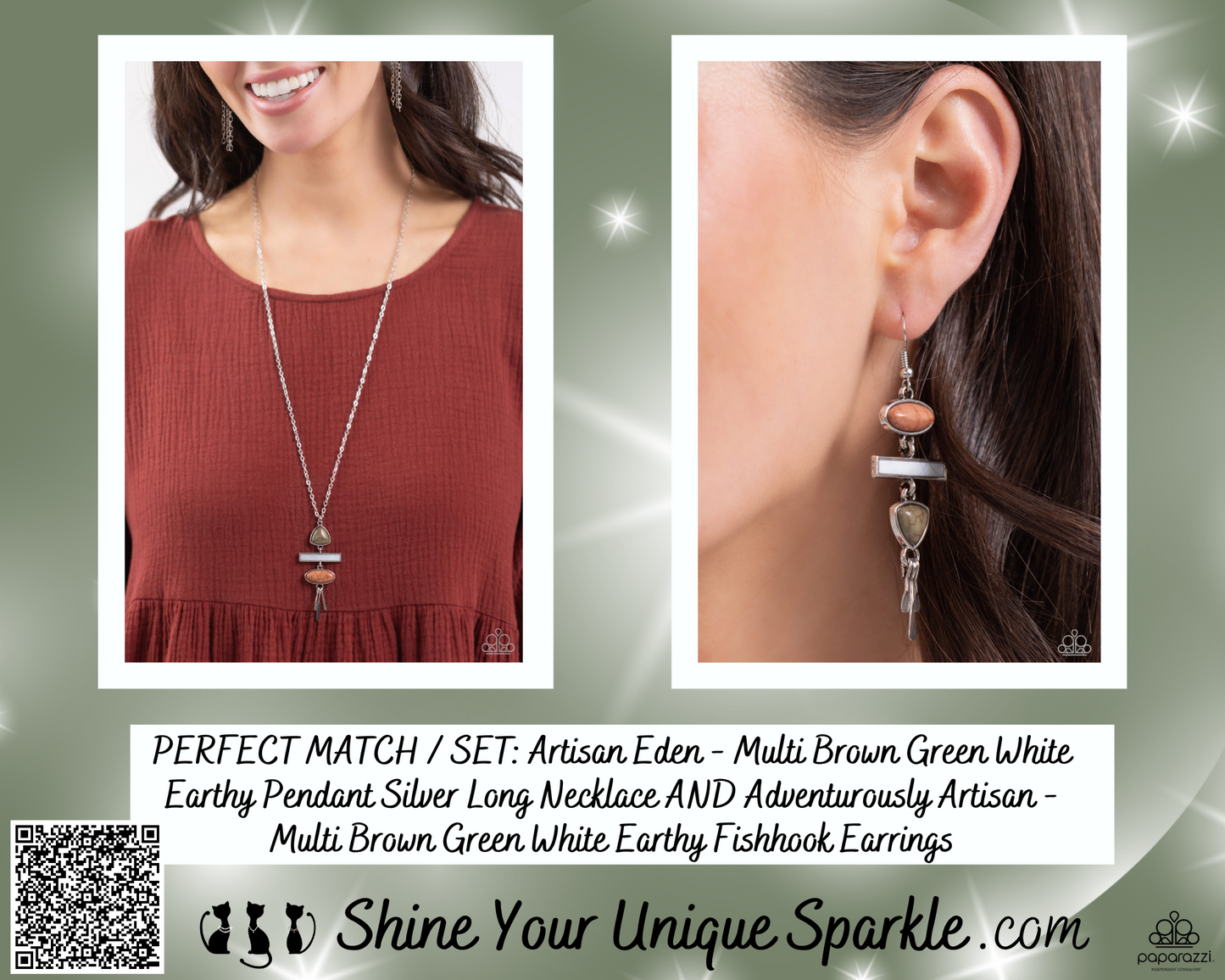 Adventurously Artisan - Multi Brown Green White Earthy Fishhook Earrings