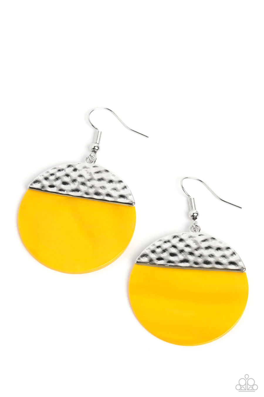 SHELL Out - Yellow and Silver Circle Fishhook Earrings