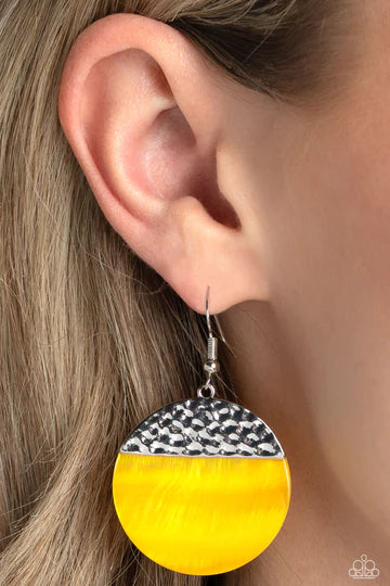 SHELL Out - Yellow and Silver Circle Fishhook Earrings