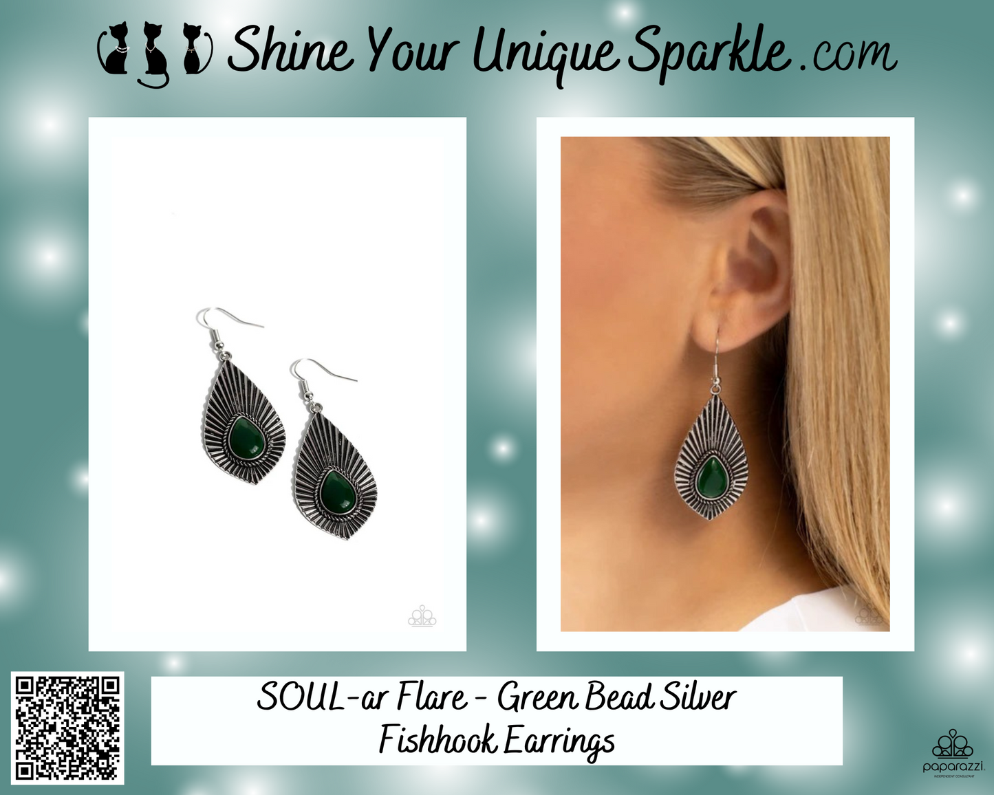 SOUL-ar Flare - Green Bead Silver Fishhook Earrings