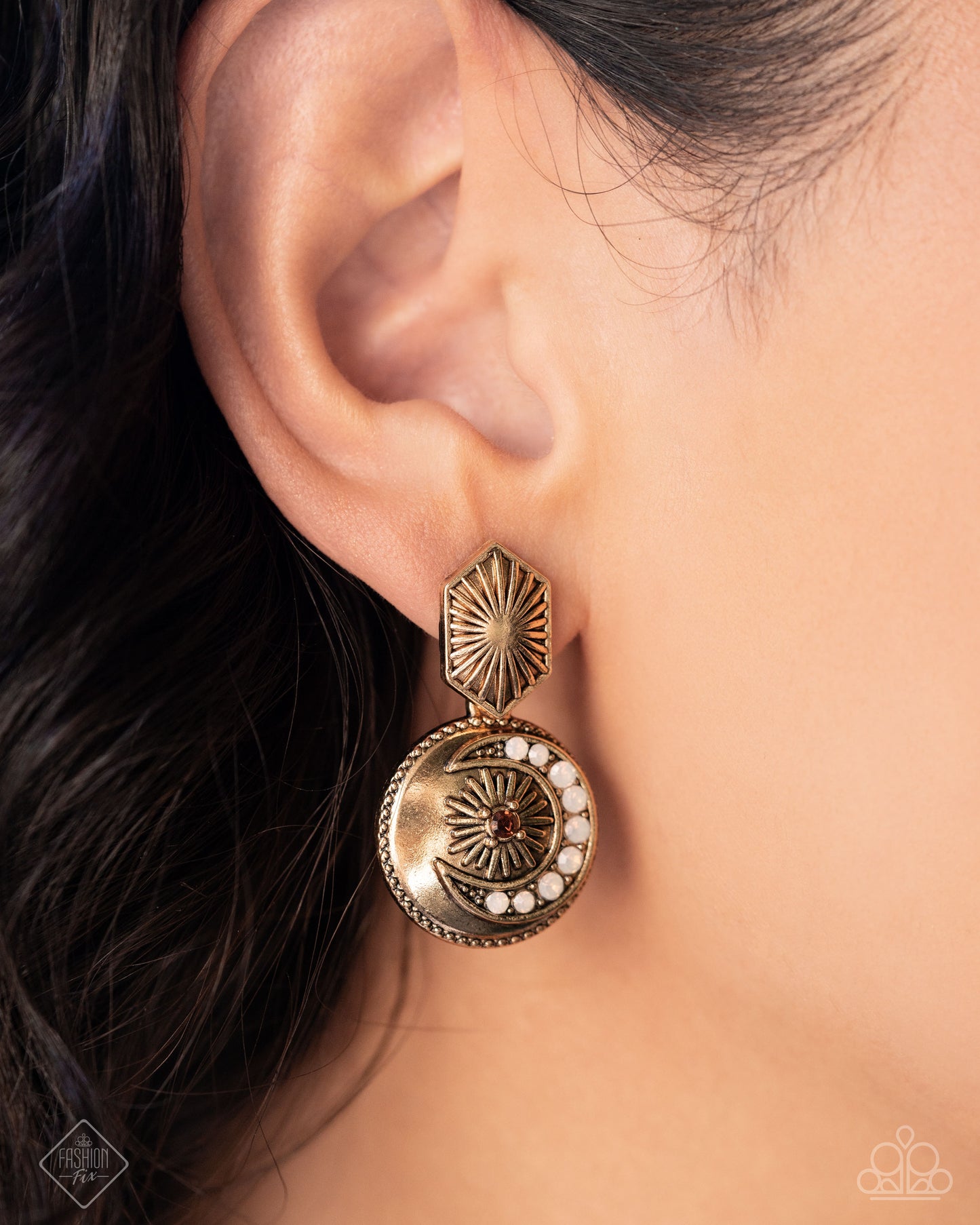 Eclectic Energy - Gold Sunburst Moon Post Earrings - Fashion Fix