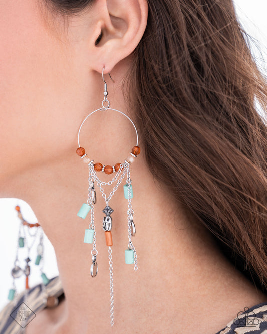 Commanding Cascade - Blue Turquoise Orange Silver Circle Fishhook Earrings - Fashion Fix