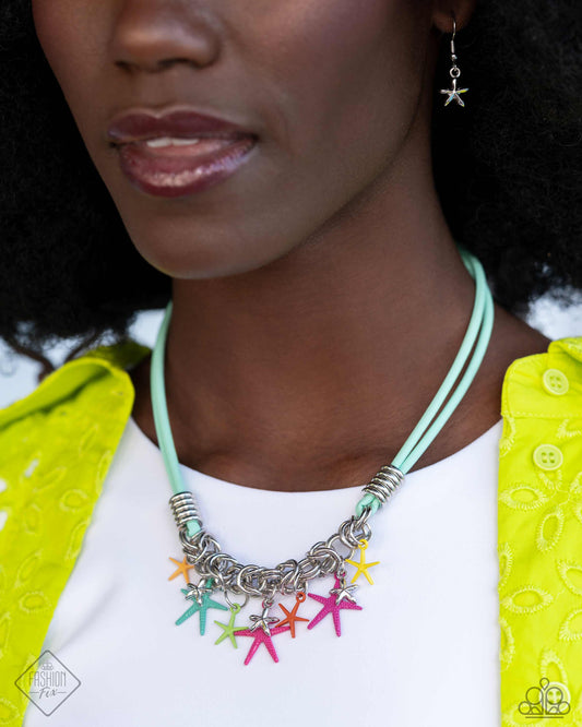 STARFISH Me Luck - Multi Color Starfish Corded Silver Short Necklace - Fashion Fix