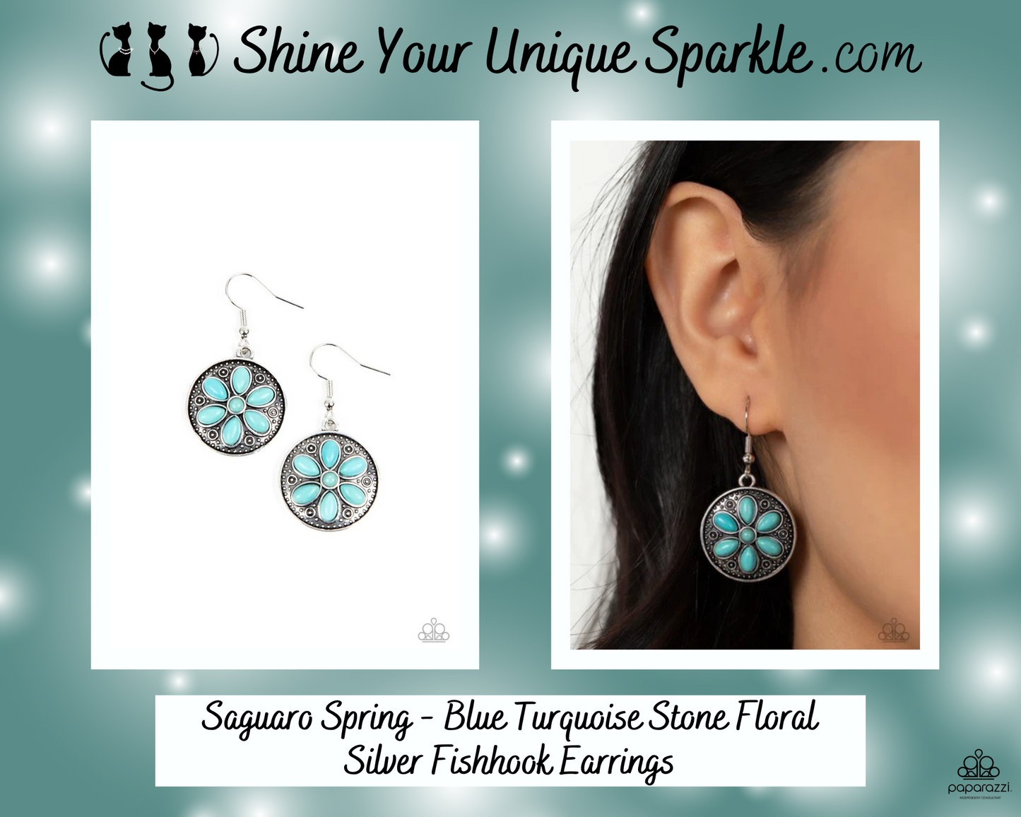 Saguaro Spring - Blue Turquoise Stone Floral Silver Fishhook Earrings