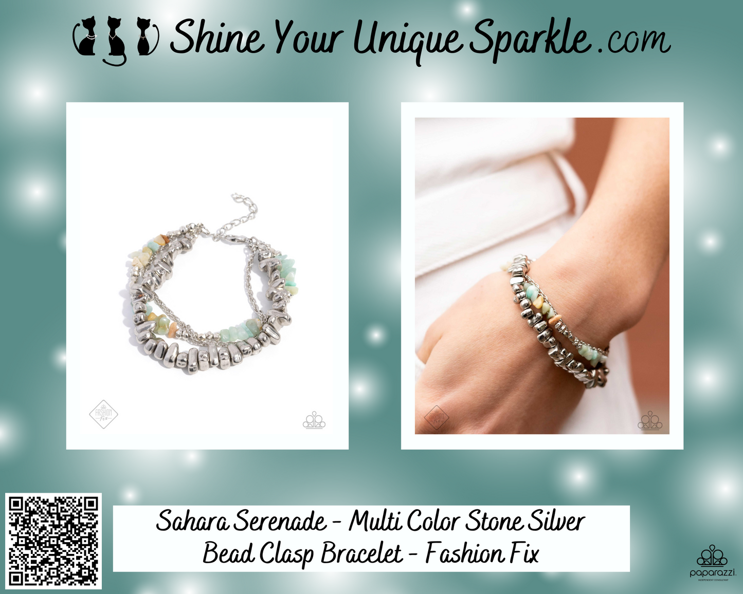 Sahara Serenade - Multi Color Stone Silver Bead Clasp Bracelet - Fashion Fix
