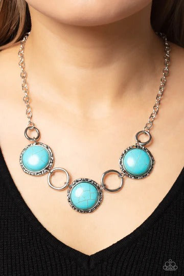 Saharan Scope - Blue Turquoise Crackle Bead Silver Short Necklace