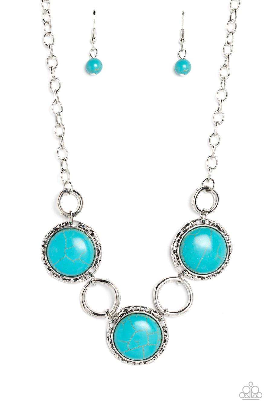 Saharan Scope - Blue Turquoise Crackle Bead Silver Short Necklace