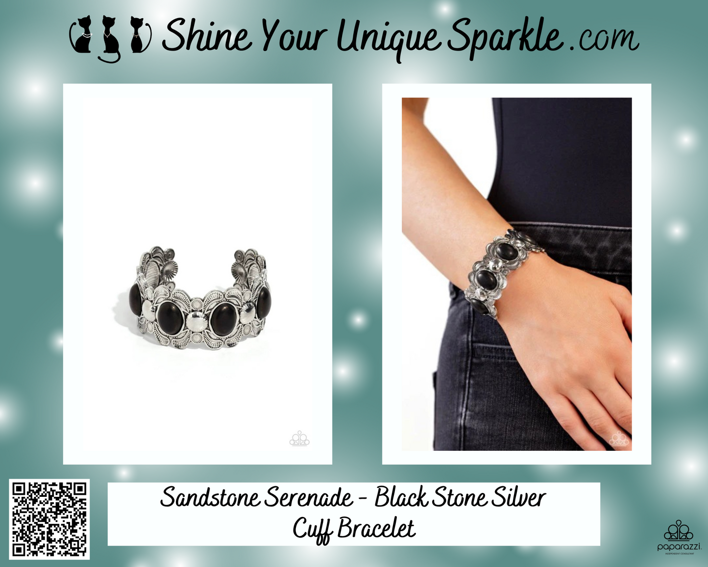 Sandstone Serenade - Black Stone Silver Cuff Bracelet