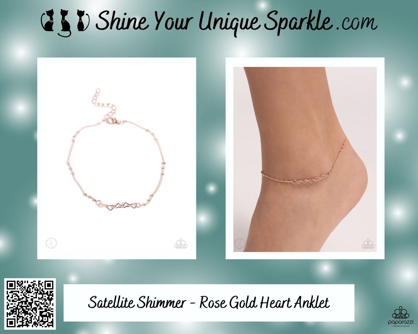 Satellite Shimmer - Rose Gold Heart Anklet