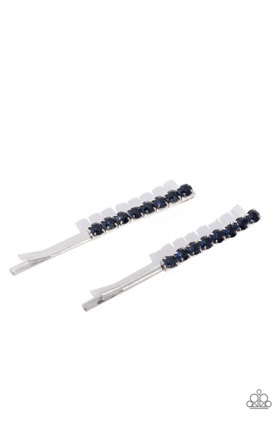 Satisfactory Sparkle - Blue Rhinestone Silver Hair Clips