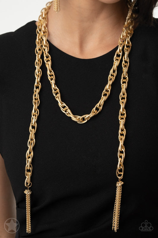 SCARFed for Attention - Gold Chain Scarf Long Necklace - Blockbuster