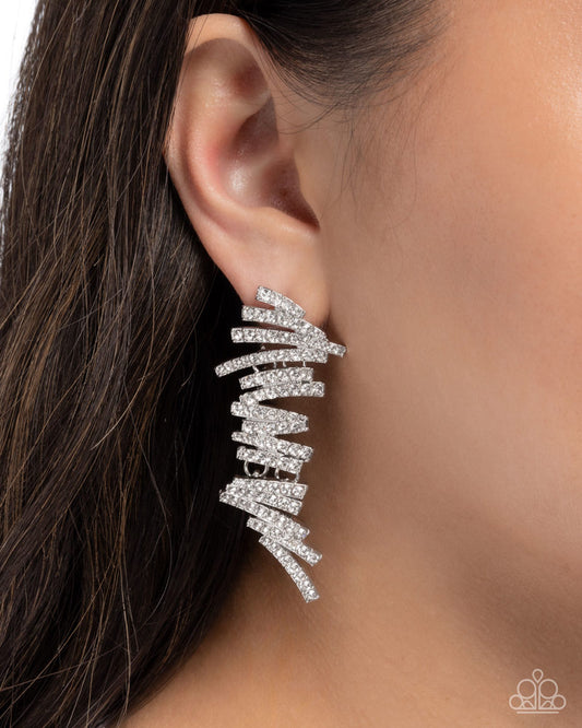 Scattered Surety - White Rhinestone Zig Zag Silver Post Earrings - Gimme the Glitz Exclusive