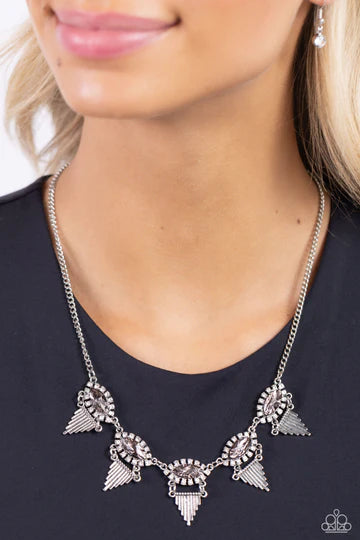 Scintillating Shimmer - Silver Smoky Gem Short Necklace