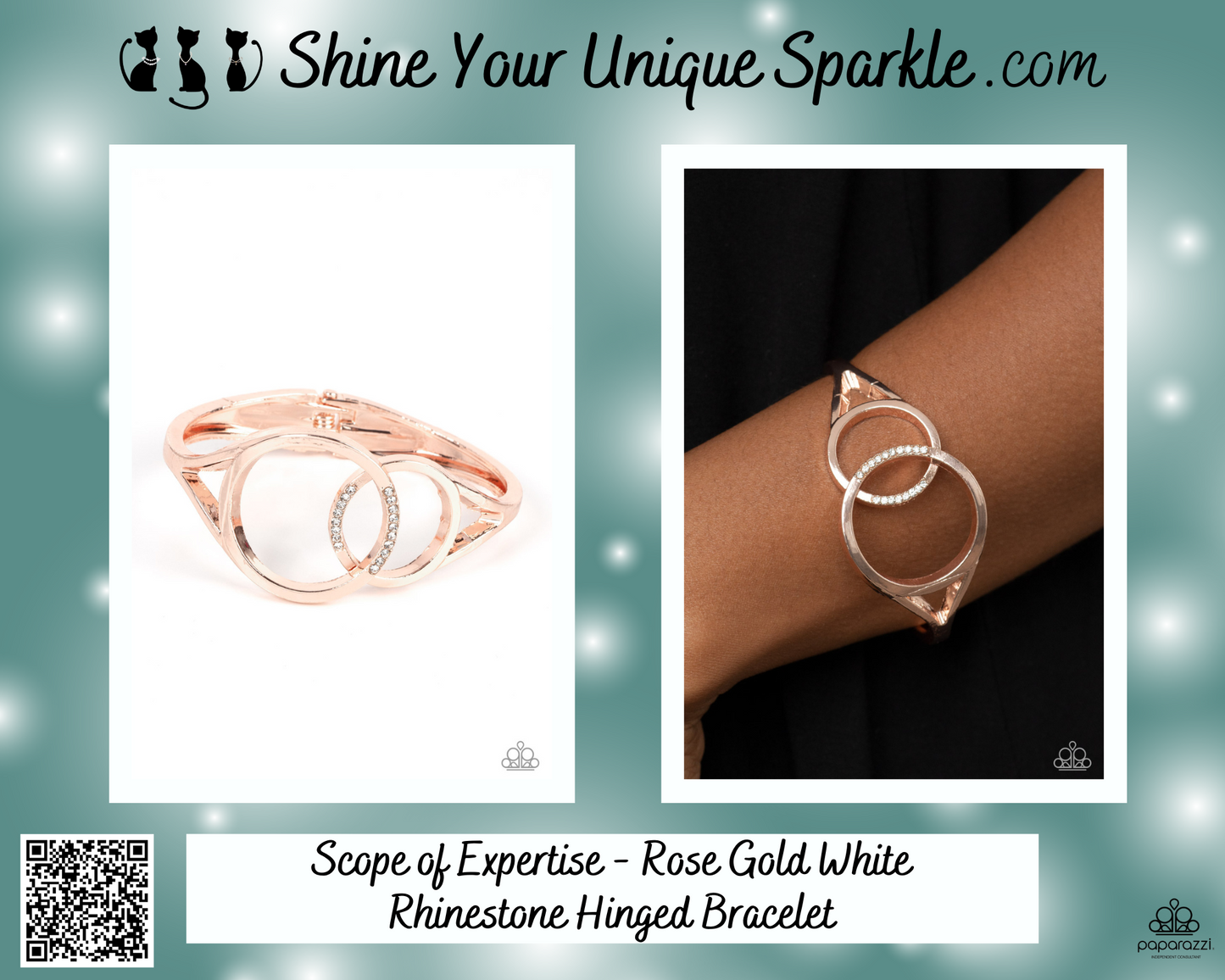 Scope of Expertise - Rose Gold White Rhinestone Hinged Bracelet