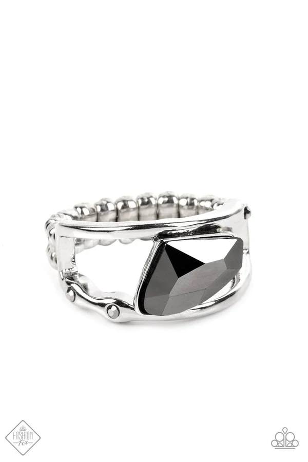 Sculpted Style - Silver Hematite Gem Ring - Fashion Fix