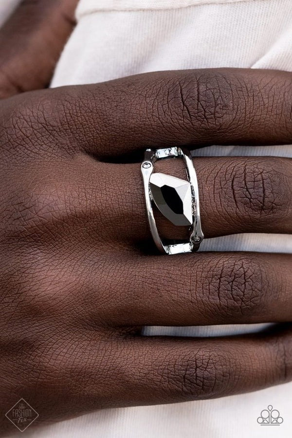 Sculpted Style - Silver Hematite Gem Ring - Fashion Fix