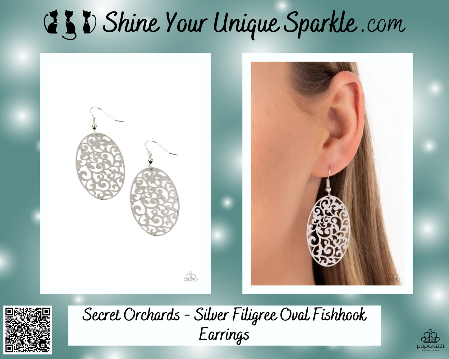 Secret Orchards - Silver Filigree Oval Fishhook Earrings