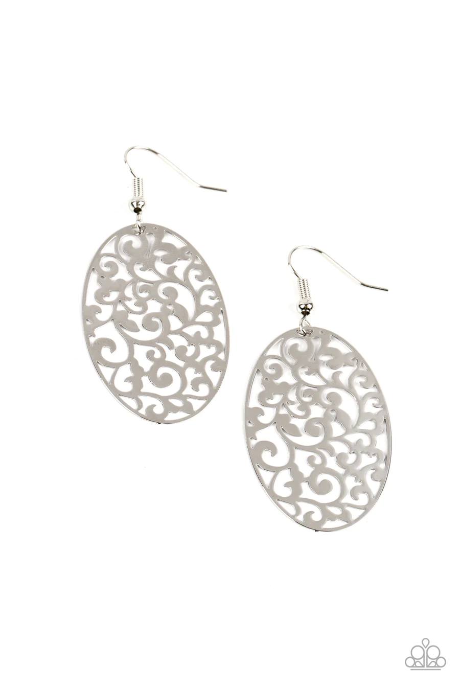 Secret Orchards - Silver Filigree Oval Fishhook Earrings