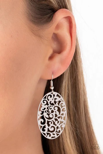 Secret Orchards - Silver Filigree Oval Fishhook Earrings