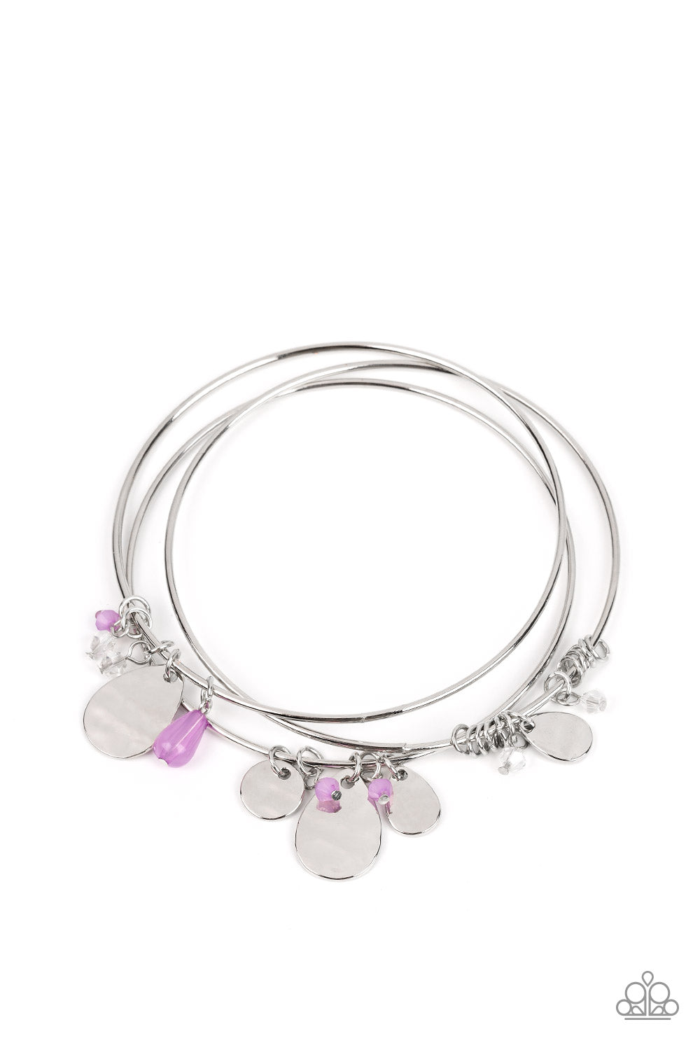 Secret Paradise - Purple Bead Silver Bangle Bracelet Set